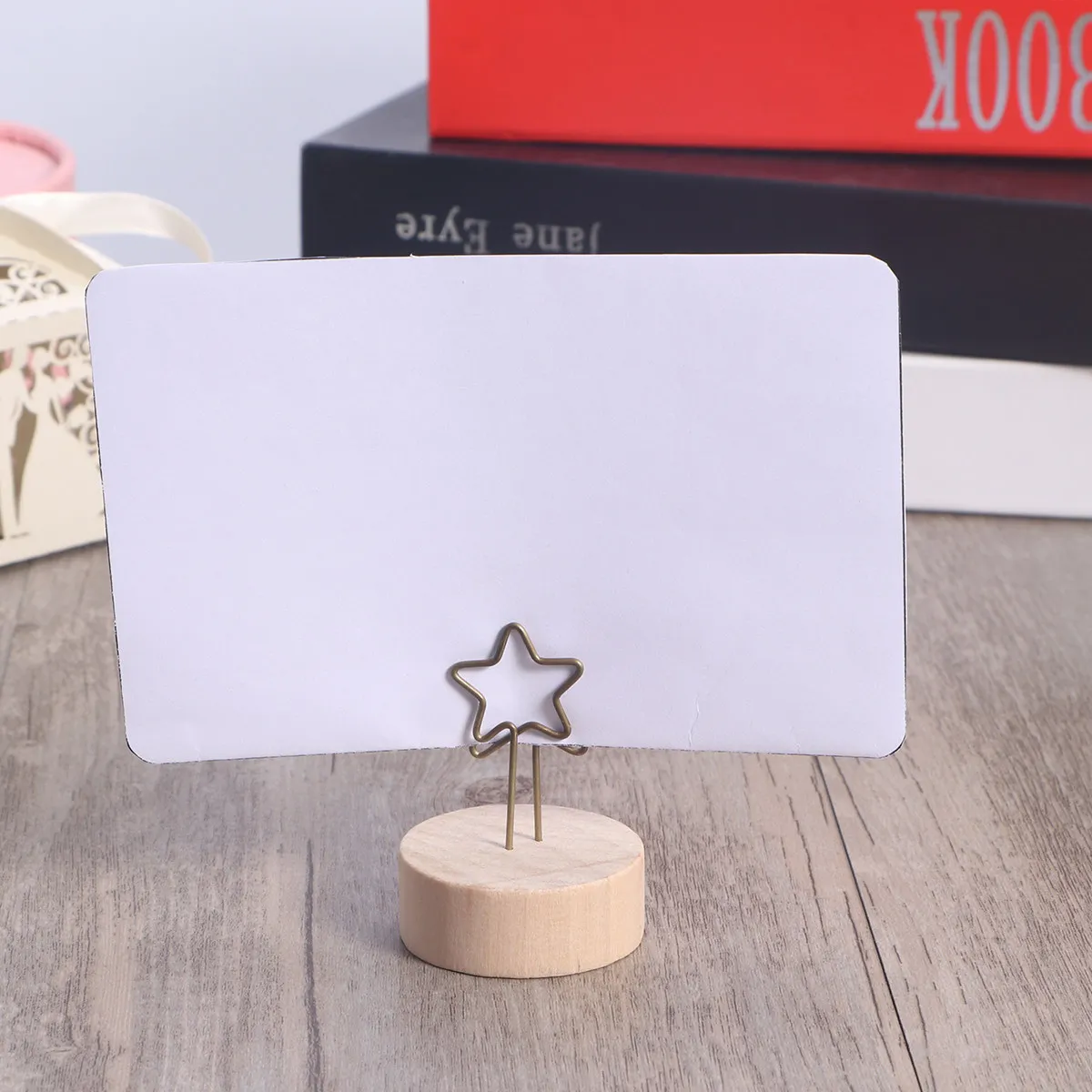 Wooden Photo Note Memo Holder Clip with Ball Base 3.8cm Height 4Cm Ball Diameter for Desk Office Home Limited Space Star Shape