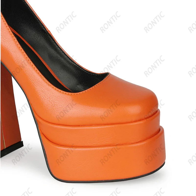 Rontic Handmade Women Marry Janes Pumps Chunky Heels Square Toe Gorgeous Black Blue Green Orange Party Shoes Women Size 34-45 view 3