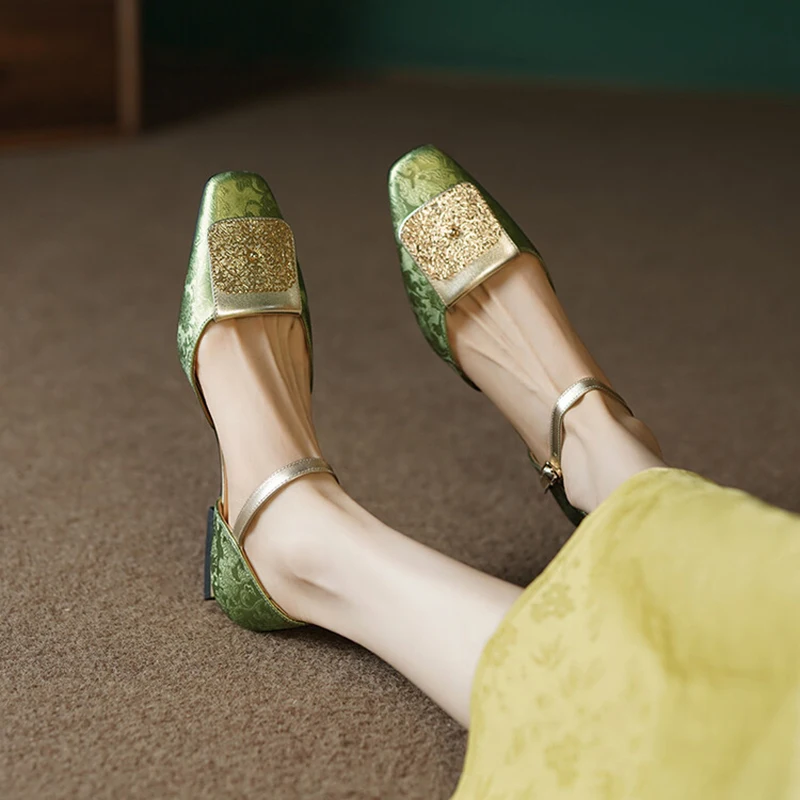 Retro Summer Fashion Elegent Sandals Women Mixed Colors Square Toe Mary Jane Flats All-match Comfortable Commuting Sandalias