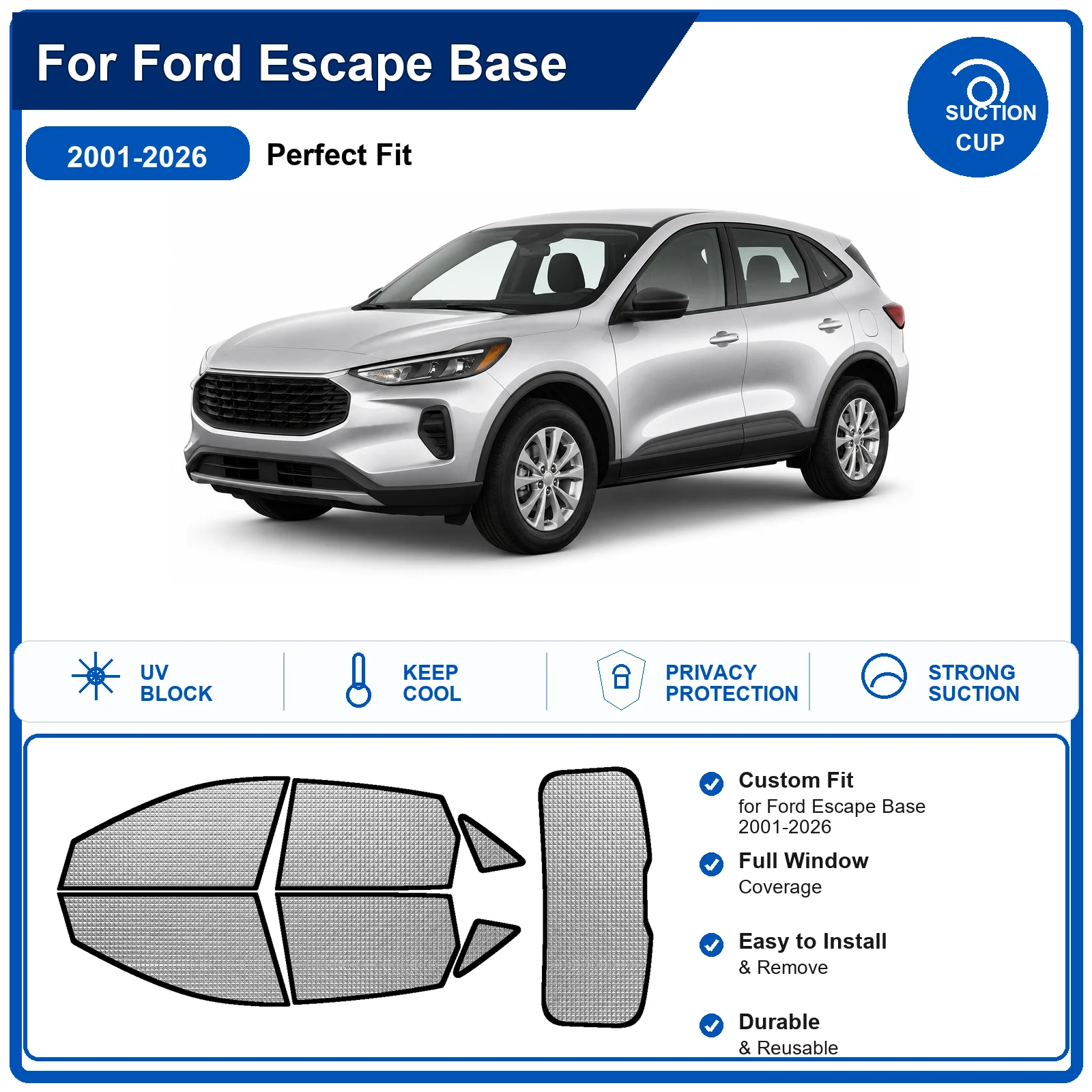 For Ford Escape Base 2001-2026 Custom Full Set Windshield Sun Shade Aluminum Foil Heat Insulation Anti UV Foldable