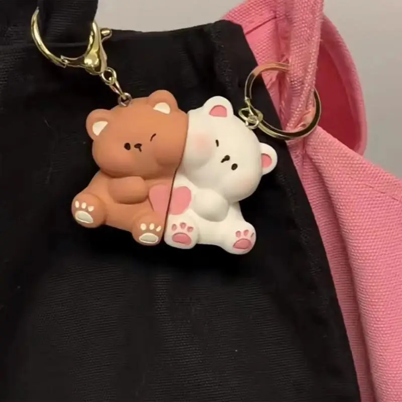 1 Pair Bear Couples Keychain Cartoon Magnetic Keychain Cute Pendant Matching Keychains For Birthday Gifts