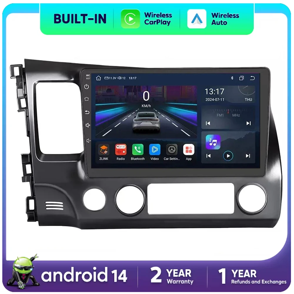 

10" Android 14 Carplay Car Stereo Radio for Honda Civic 8 2005 - 2011 2012 Multimedia Player Navigation GPS 2 Din 4G Audio DVD