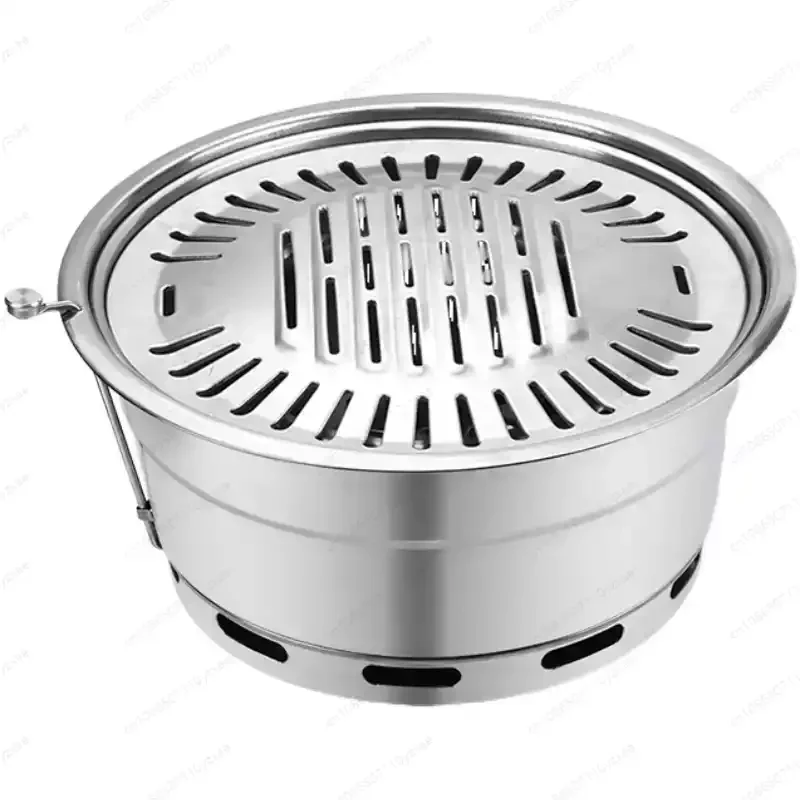 Large Commercial Korean BBQ Charcoal Grill - Up-Draft Round Stainless Steel Smokeless Barbecue Stove for Restaurant Use
