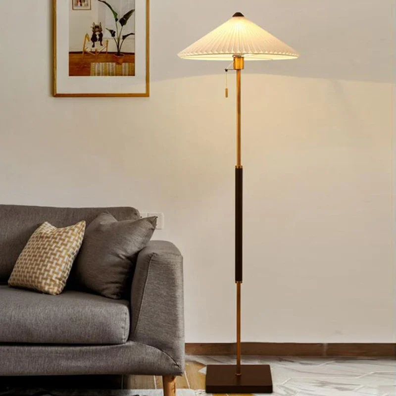 

American Wood Led Floor Lamps fabric lampshade simple floor lamp living room study bedroom bedside floor Standing lamp