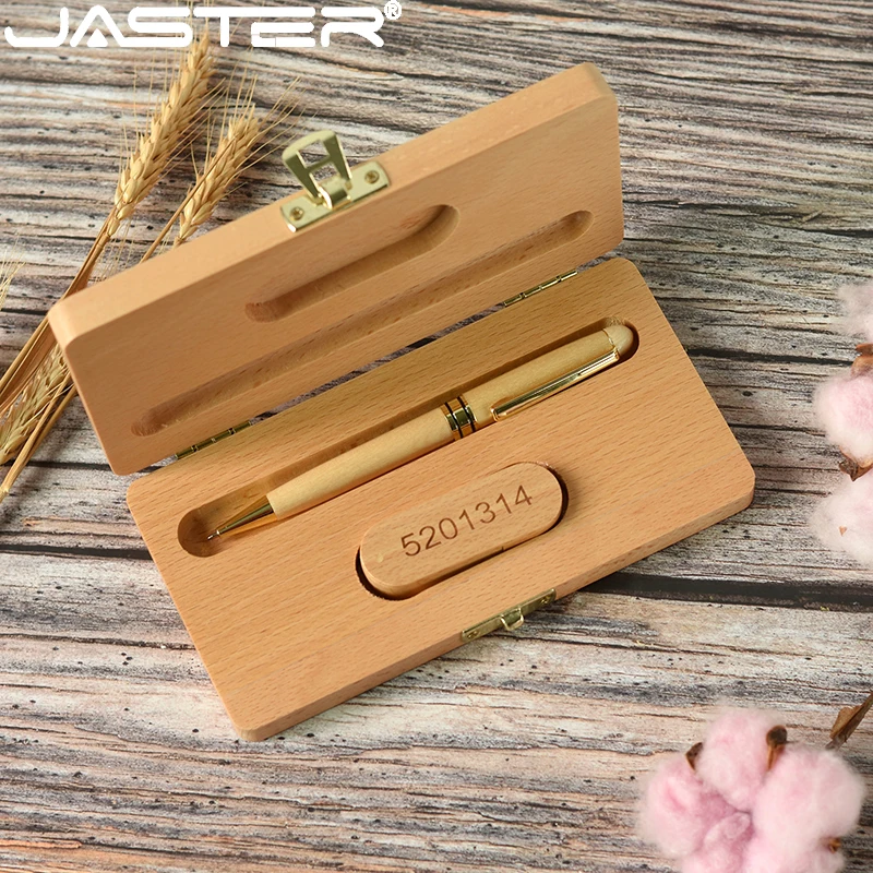 

JASTER Free Custom Logo Wood USB 2.0 Flash Drive 128GB Pen and Memory Stick with Wooden Box 64GB Business Gift Pen Drive 32GB