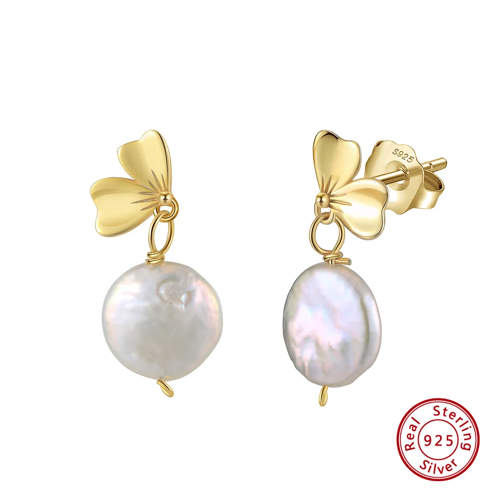 

Kiss Mandy S925 Silver Natural Baroque Pearl Dangle Earrings Fine Jewelry Sweet Bowknot for Women Party Pearl Earrings GPE110