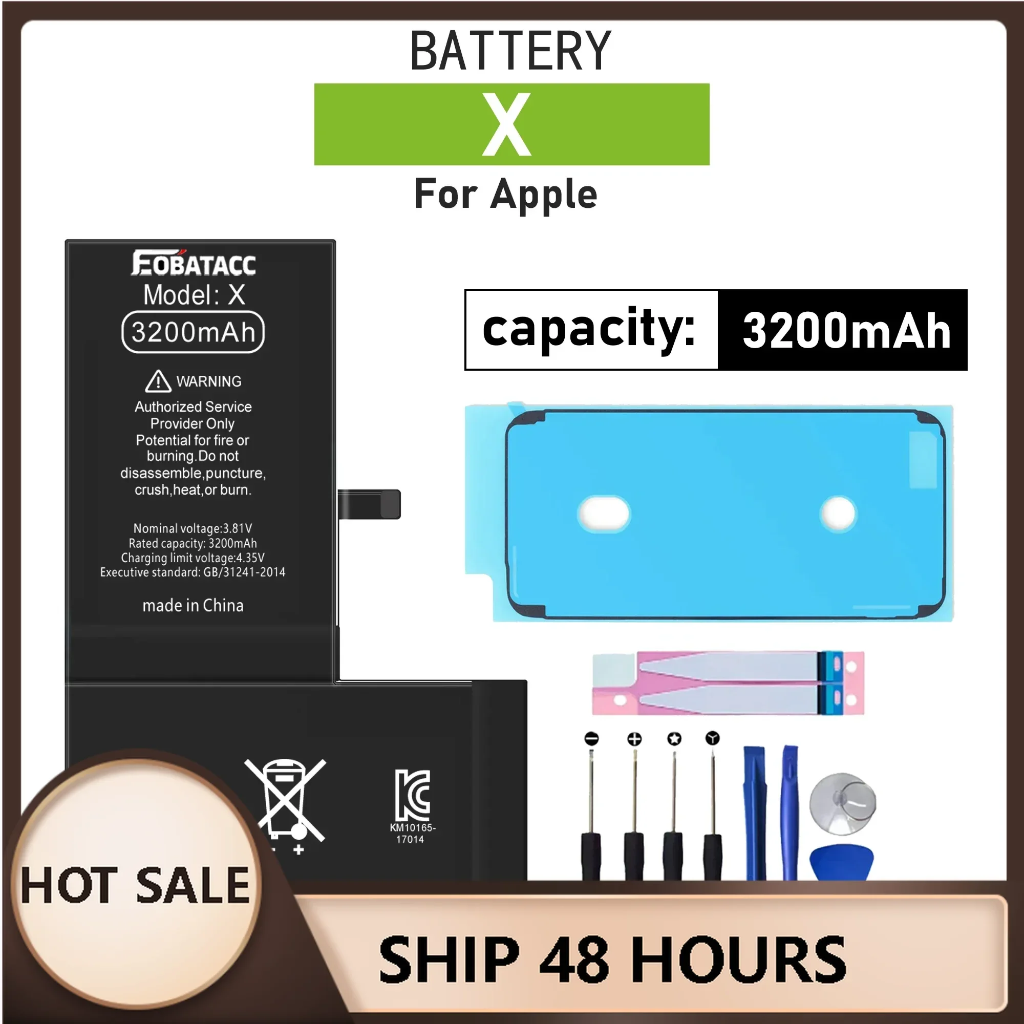 2025 YEARS EOBATACC High Quality 100% new Battery For  APPle Phone X  3200mah Battery+Tools
