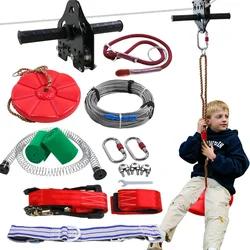 98 FT 110 FT 120 FT Zip line Kit for kids and adults with Stainless Steel Spring Brake and Seat Trolley with Handle for Backyard