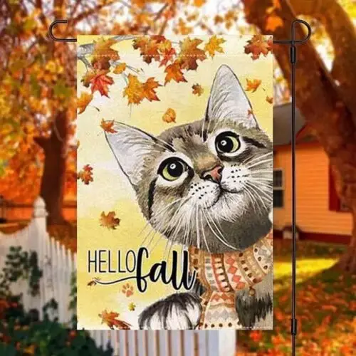Hello Fall 12x18 Inch Small Garden Flag Vertical Double Sided,Thanksgiving Cat KKL AAL HHM WZZ yyi
