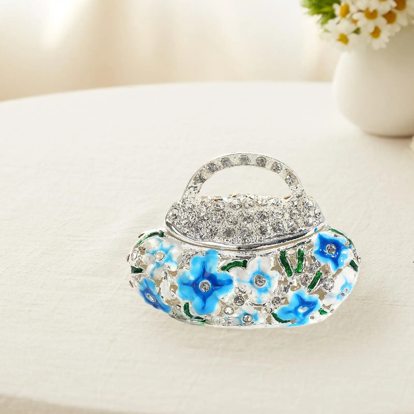 Decorative Jewelry Case Enamel Handbag Figurine Trinket Box Hand Painted Organizer Storage for Necklaces Rings Earrings Tabletop