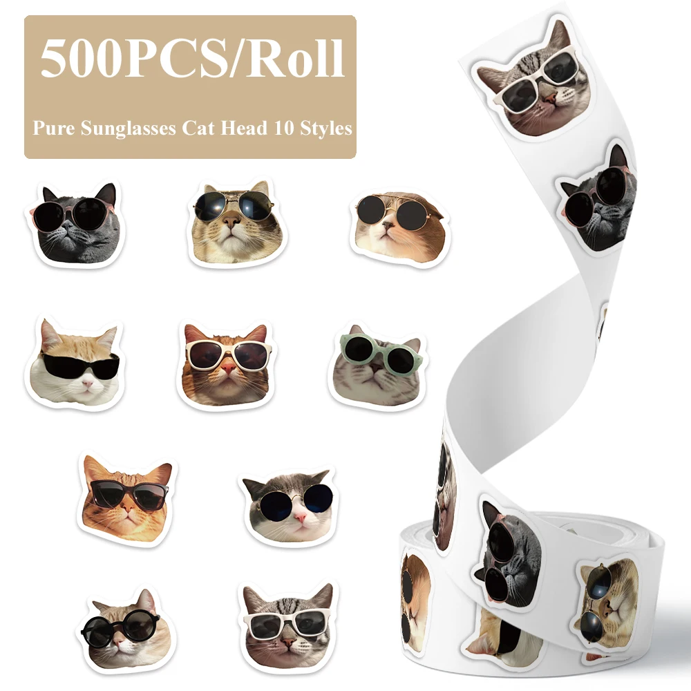 500 pçs-rolo criativo tinta pura cabeça de gato padrão adesivos gatos engraçados decalques bagagem notebook caso do telefone skate adesivos