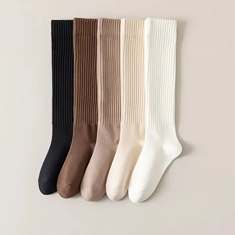 1/5 Pairs Herbst Winter Frauen Einfarbig Waden Socken Modische College Stil Warme Bequeme Slim Fit Bein Typ Casual socken – Detail 3