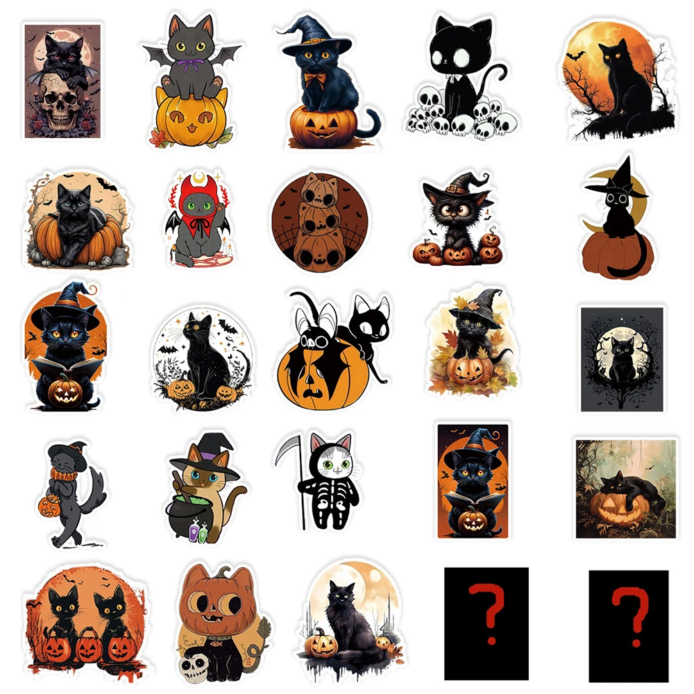 50 個の装飾ハロウィンステッカーホラーゴシック黒猫カボチャ漫画ステッカー荷物電話ギタースーツケースレトロデカール