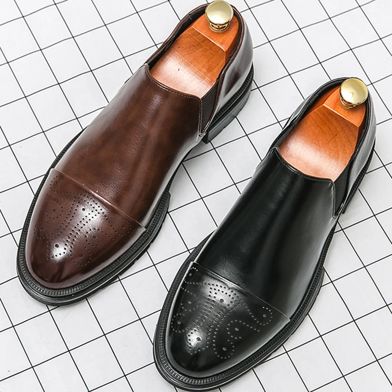 

Classic Leather Shoes For Men British Casual Business Shoes Men Wedding Men's Dress Shoes Brogues Formal Social Office Loafers
