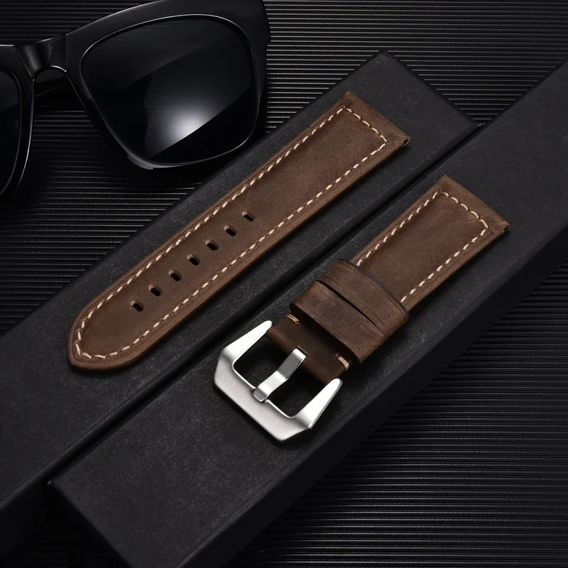 Crazy Horse-pulsera Universal de piel de vaca para hombre y mujer, correa de reloj de cuero genuino de 20mm, 22mm, 24mm y 26mm