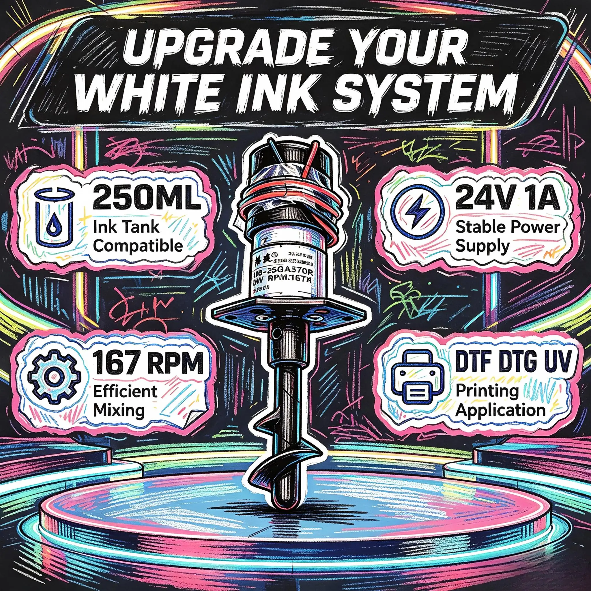 DTF White Ink Tank Stirrer Motor 24V Input 167 RPM Suitable For 250ML Ink Tanks To Mix Shake White Ink DTG UV DTF Printers CISS