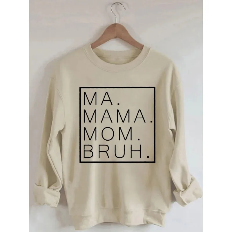 Rheaclots Women‘s Ma Mama Mom Bruh Long Sleeve Sweatshirt Casual Fashionable Pullover Simple  Personalized New Women's Clothing