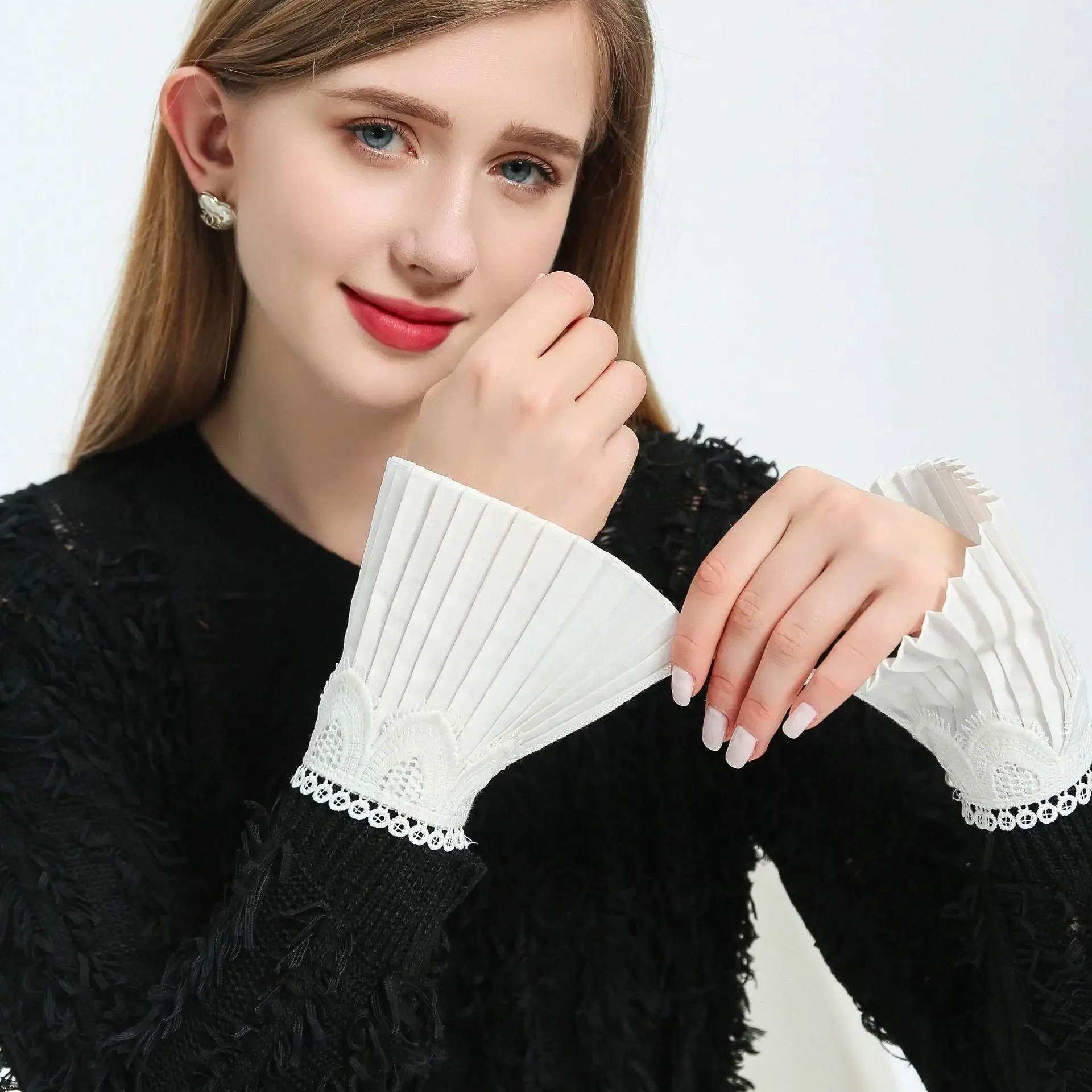 Women Dress Shirt Detachable Fake Sleeves Spring Sweater Wrist Pleater Fake Cuff Decorative Sleeves Lace Ruffles Sleeve Cuff