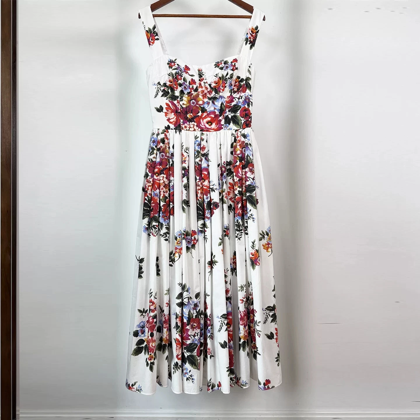 

2026 Summer Women Gorgeous Flower Holiday Midi Dress High Waist A Line Spaghetti Strap Cute Beach Casual Dresse
