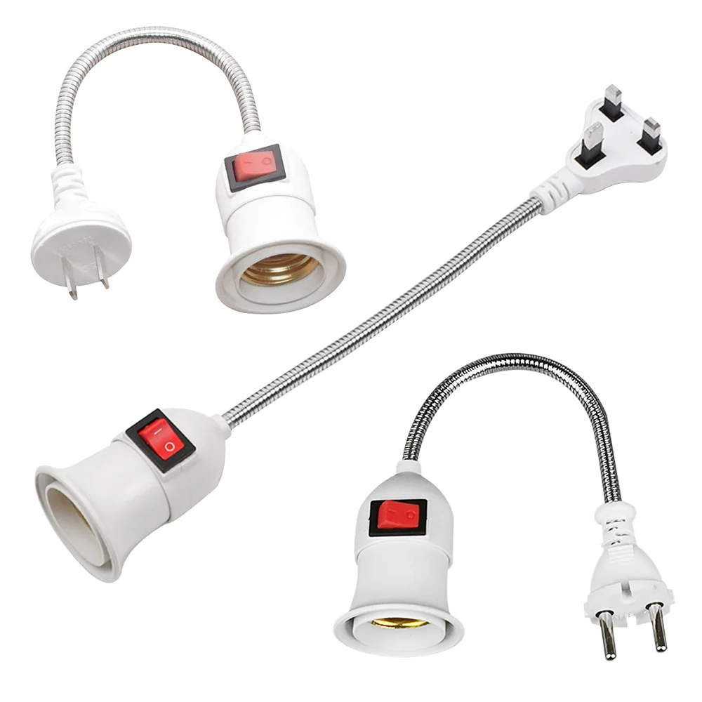 E27 Socket Adapter With On Off Switch To US EU UK Plug Flexible Extension Lamp Bulb Holder Converter