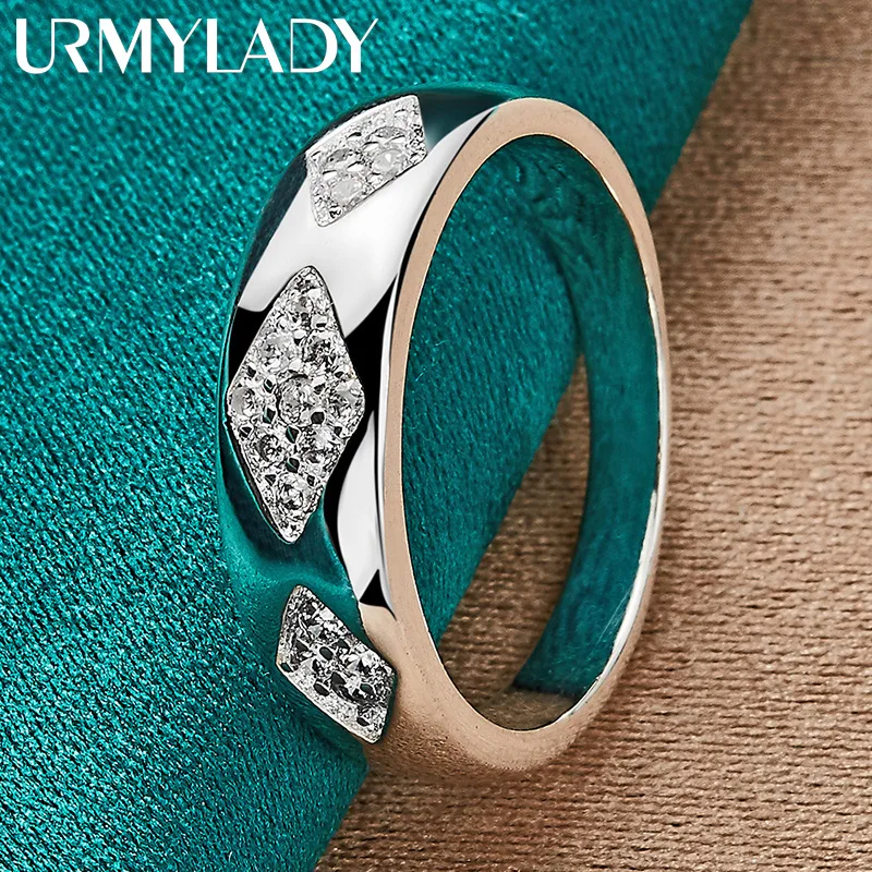 

URMYLADY 925 Sterling Silver Rhombus Zircon 7-10# Ring For Women Fashion Wedding Engagement Party Charm Jewelry