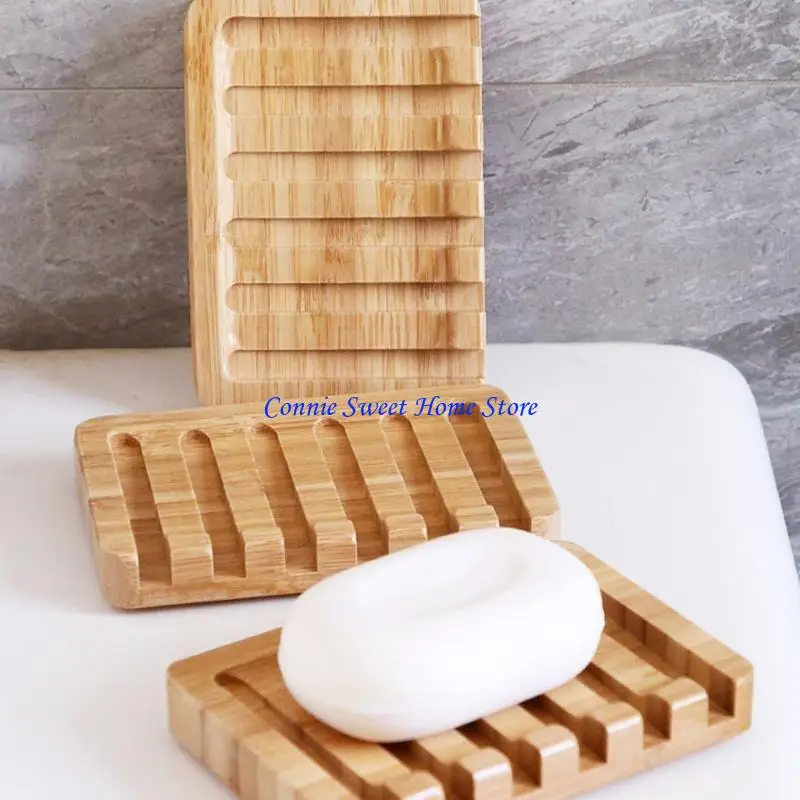 LXAF 2Pcs/Set Natural Wooden Bamboo Soap Dishes Portable Shower Bar Soap Holder Box Rack for Case Waterfall Draining Tra