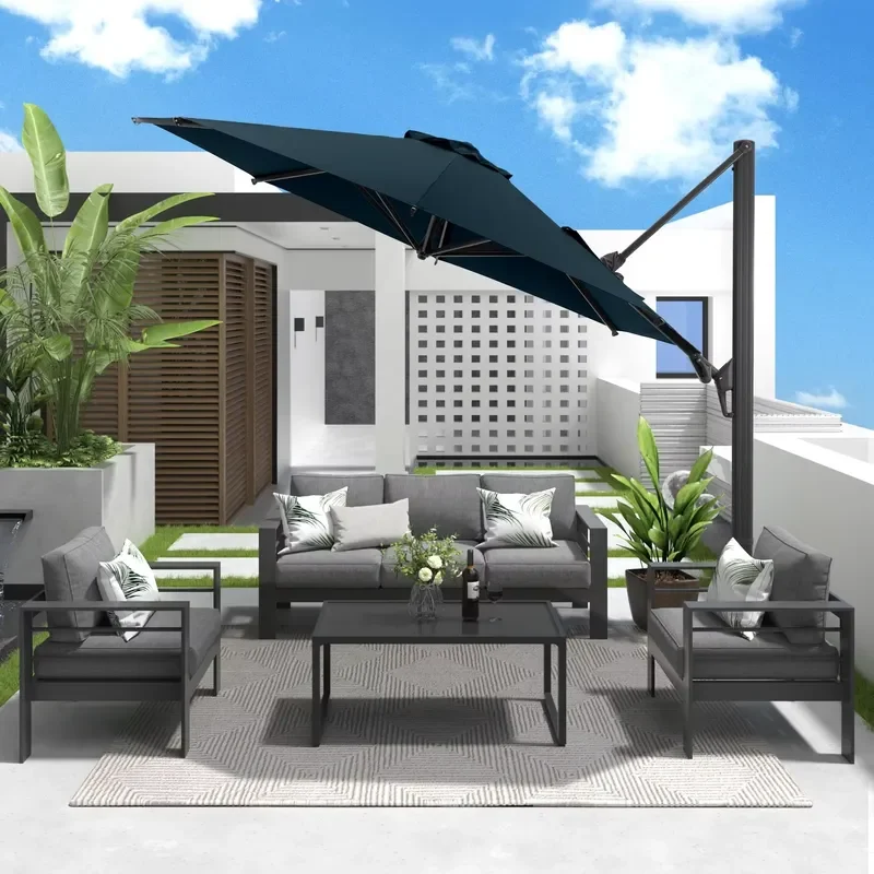 Double-sided waterproof and UV-proof outdoor garden courtyard rectangular parasol