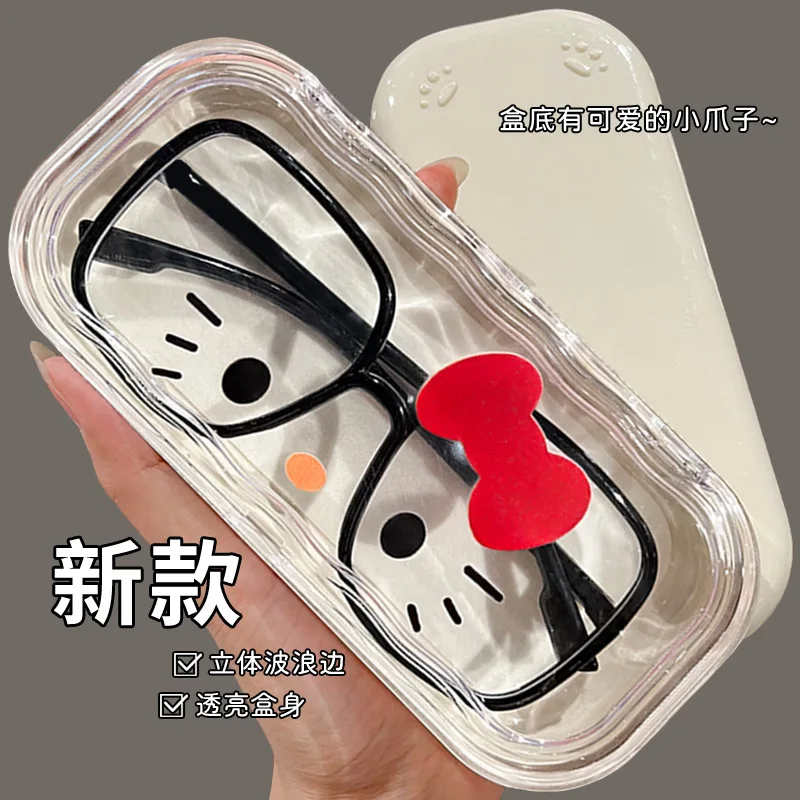 Sanrio-caja de gafas de Hello Kitty de Anime, caja de almacenamiento de gafas portátil transparente y resistente a la presión para niñas, regalos de cumpleaños