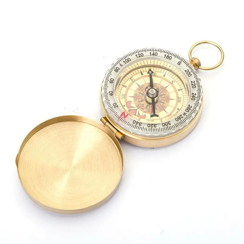 Brass Luminous Compass Pocket Watch Style With Lid Portable Outdoor Compass for Hiking Camping Travel Navigation