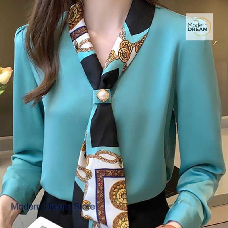 

French temperament V-neck professional chiffon shirt long sleeve women's spring and autumn new fashion design fashion top