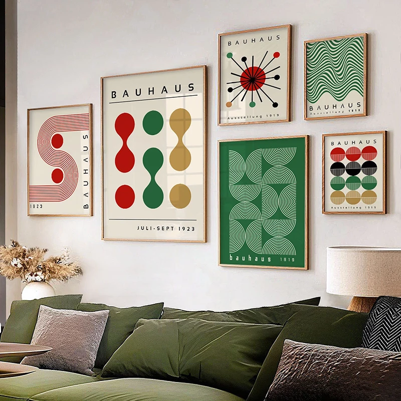 Modern Bauhaus Geometric Exhibition Poster Abstract Minimalist Canvas Prints Pictures for Living Room Wall Decor No Frame