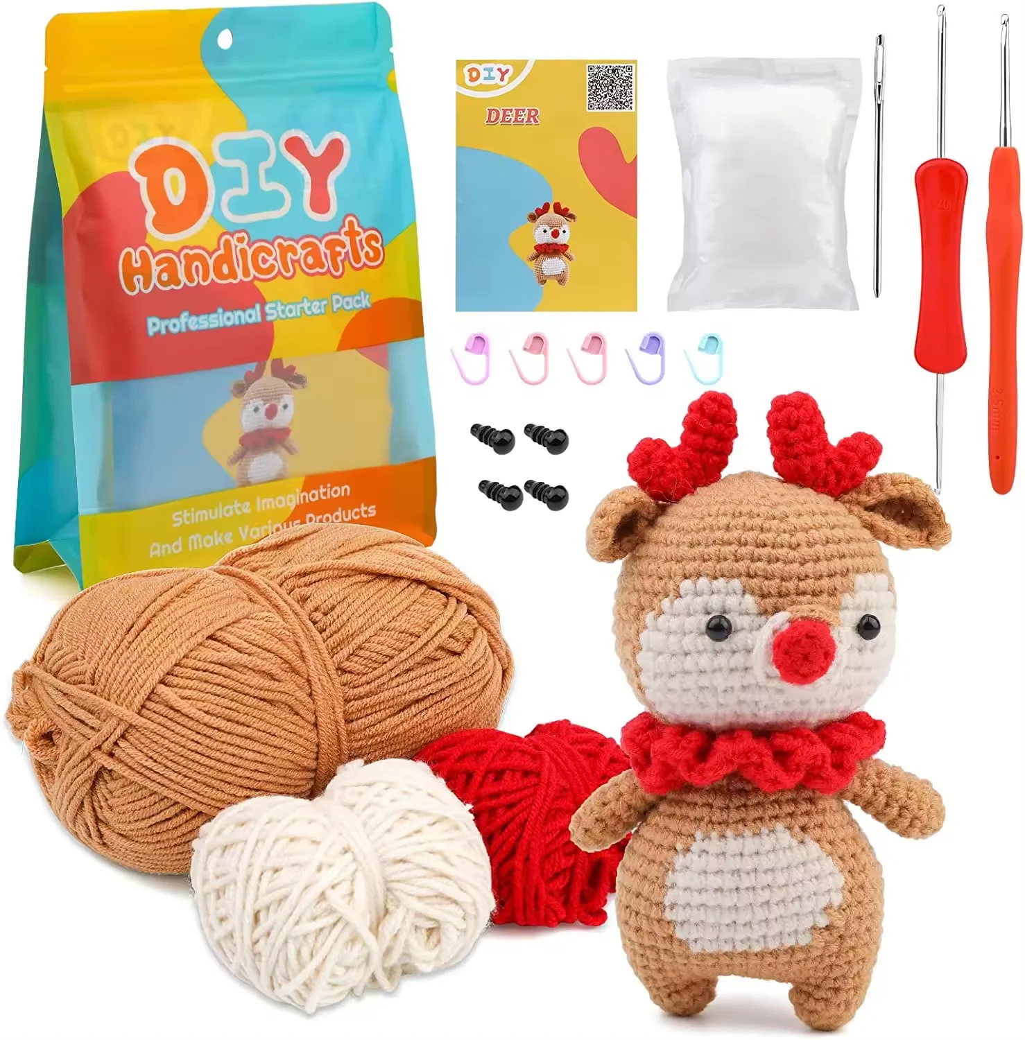 Christmas Reindeer Crochet Doll Kits Knitting Yarn Starter DIY Making Cartoon Deer Crochet Ornaments Charms Pendant Crochet Sets