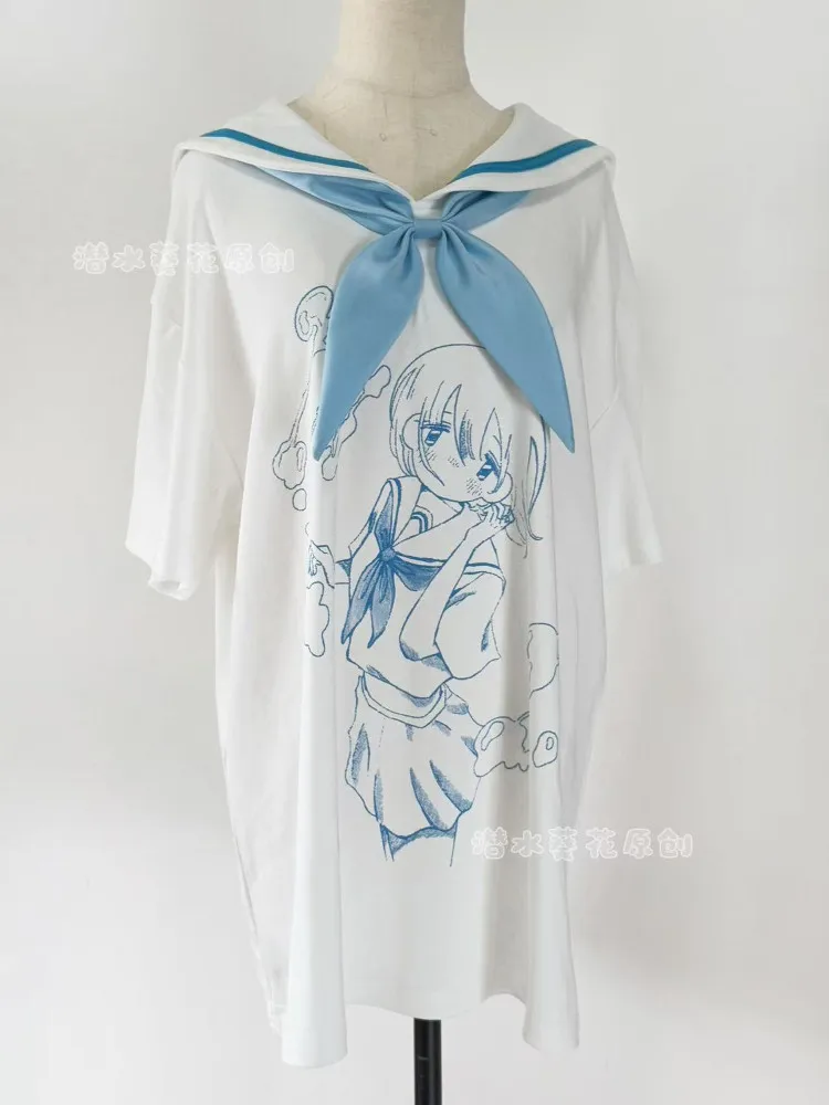 

Акварельная форма моряка, аниме, футболка, повседневная кавайная футболка свободного покроя, милая ACG, косплей, уличная одежда в стиле Харадзюку