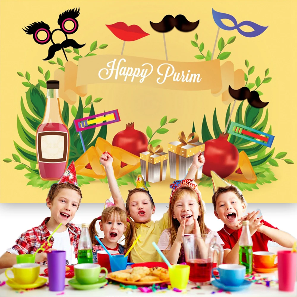 Happy Purim Rosh Hashanah Jewish New Year Background Mask Carnival Festivals Party Decoration Baby Portrait Photography Props