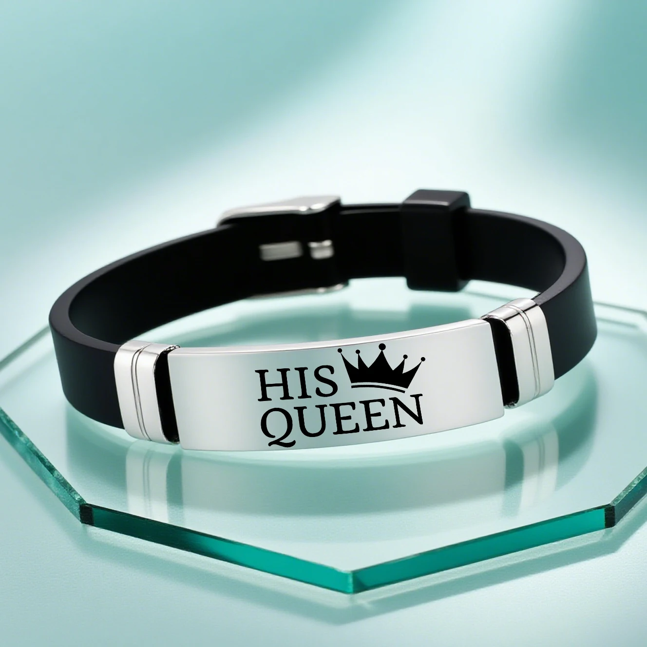 1/2 قطعة سوار زوجين من الفولاذ المقاوم للصدأ على شكل تاج "هير كينغ، هدية حب أنيقة للأزواج