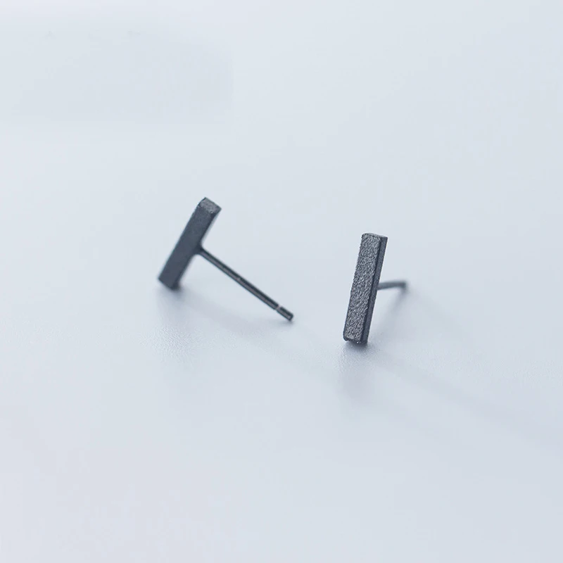 Enosola Geometric T Bar Black Stud Earrings for Women Fine Jewelry Square 925 Sterling Silver Earrings Oorbellen Jewelry