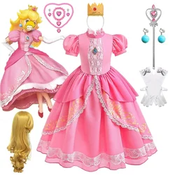 Pink Peach Princess Dress For Girls Costume Kids Cosplay Queen Peach Clothes Children Halloween Birthday Carnival Party Outfits