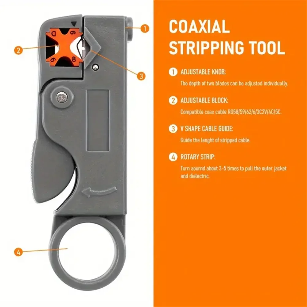 Coaxial Cable Stripper Cable Stripper Network Cable Cutter Wire Stripper Rotary Dual Cutter Electrician Network Stripping Tool