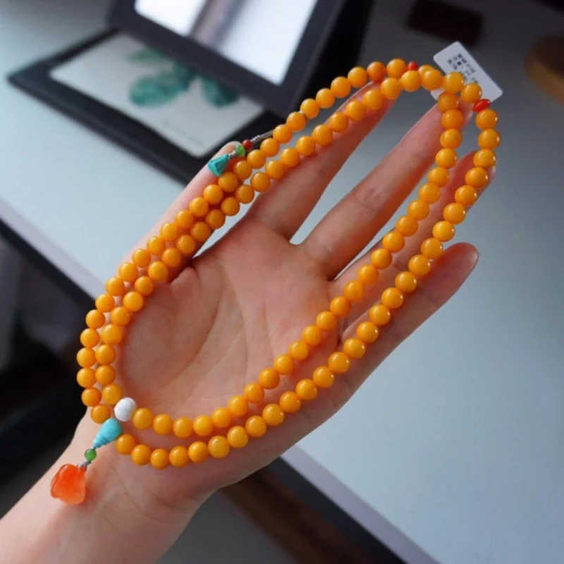 Old Multi-Circle 6.8Mm 108 Buddha Beads Full No Inclusions Amber Bracelet