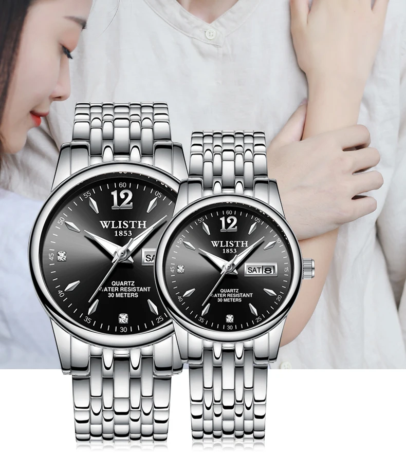 Montre-bracelet en acier inoxydable or rose pour hommes et femmes, horloge à quartz, robe d'amoureux, marque de mode, semaine, date, montres de luxe pour femmes