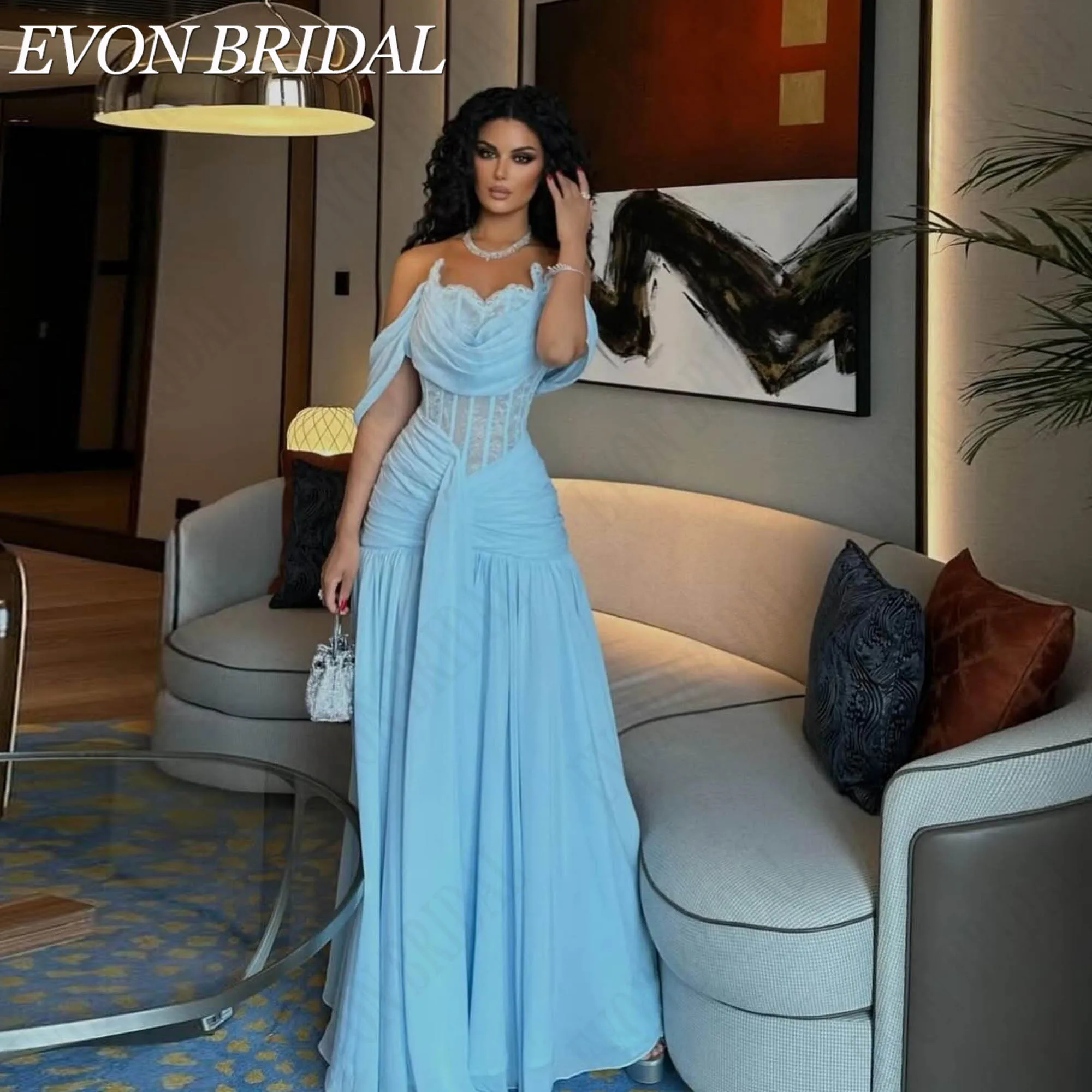 EVON BRIDAL A-Line Chiffon Evening Dress Corset Custom Made 2026 Birthday Party Gown Sweetheart Off Shoulder Sexy Robe De Soirée