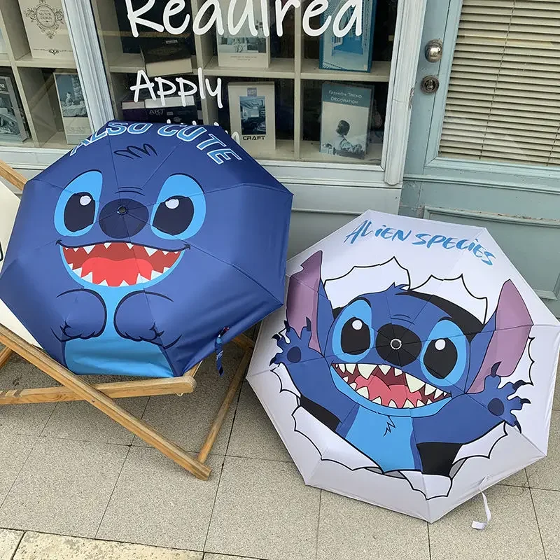 Disney Lilo & Stitch small fresh ins cute cartoon umbrella innovative rainy and sunny automatic foldable sun protection couple