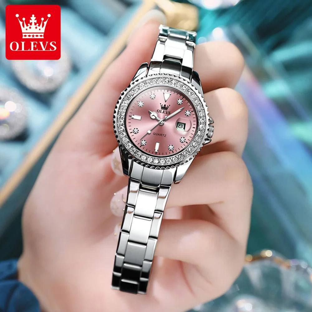 OLEVS Hot Women\'s Watches Top Brand Original Quartz Ladies Watch Luxury Bezel Diamond Wristwatch Waterproof Enlarge Date Gift