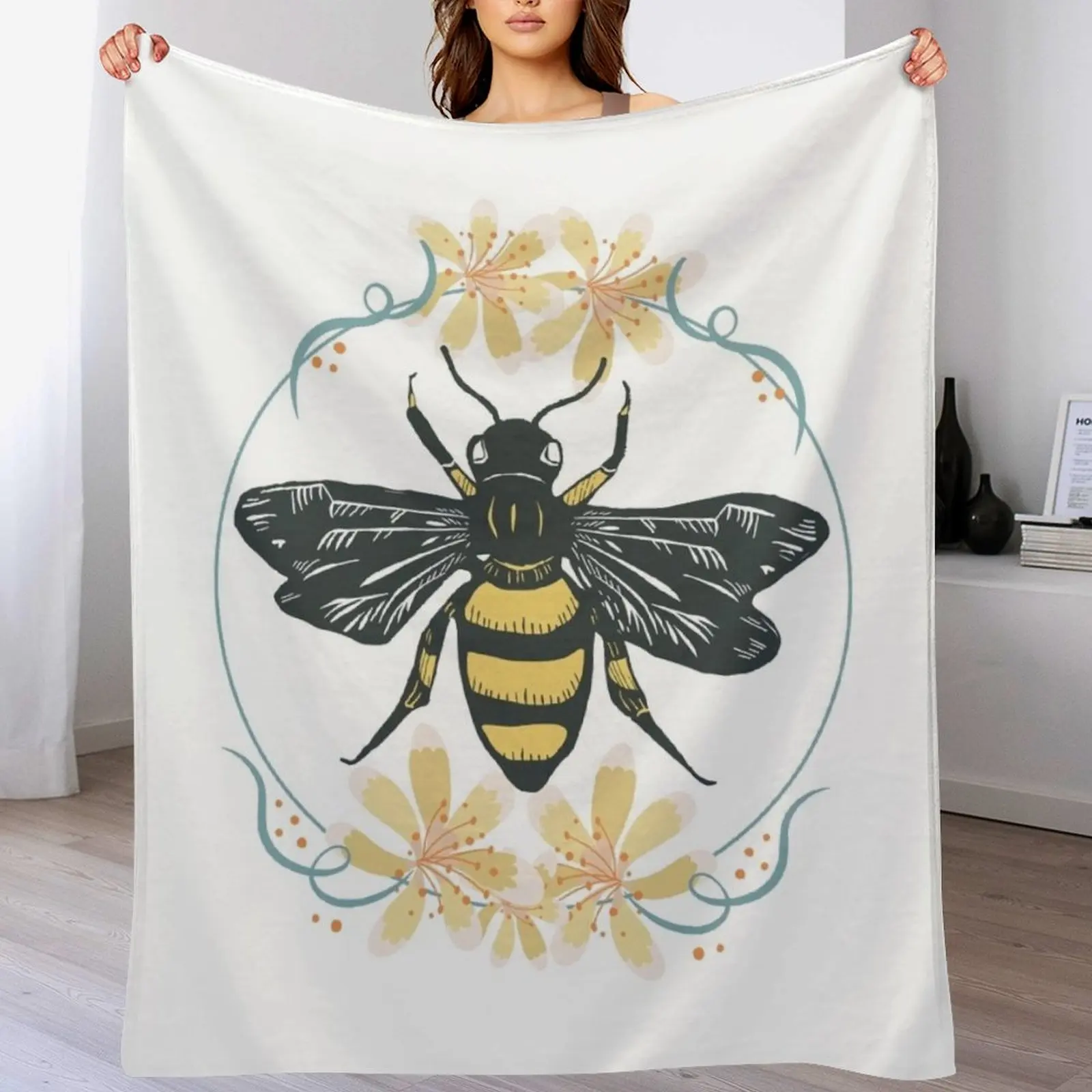 

vintage Manchester worker bee - flower manchester bee Throw Blanket warm winter Hairys Personalized Gift Designers Blankets