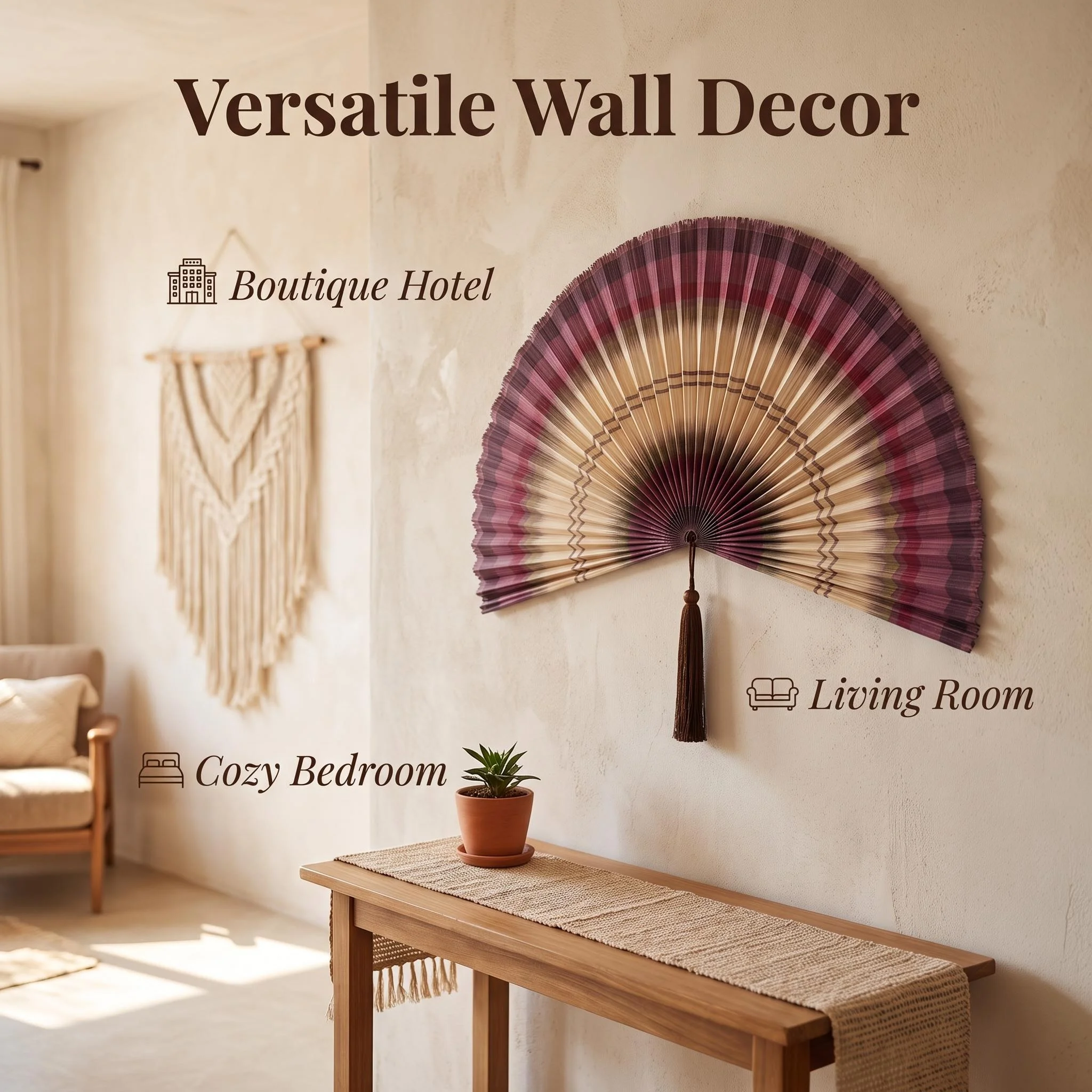Hand-Woven Bamboo Fan Wall Decor, Bohemian Wall Hanging for Living Room
