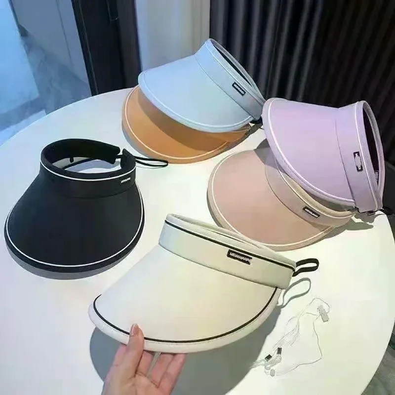 Sun Visor Women Roll Up Wide Brim Hat Summer Foldable UV Protection Ponytail Cap Beach Travel Bonnet