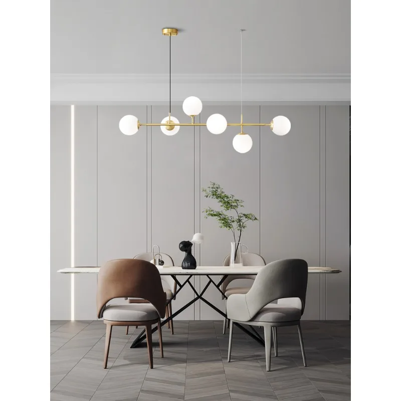 All-copper Nordic modern minimalist personality creative art dining table hall one-word chandelier bar counter cream wind ancien