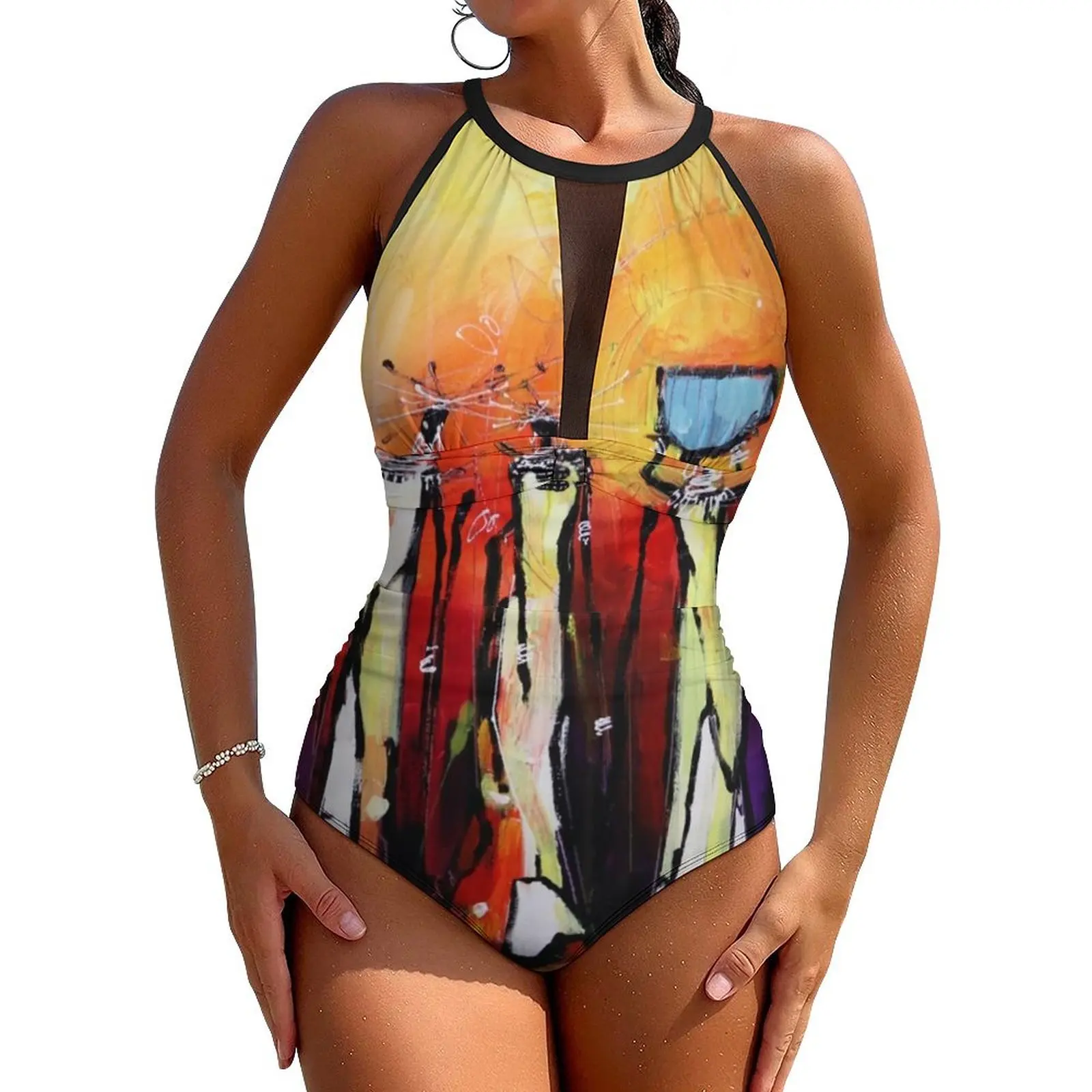 

African Woman Swimsuit Sexy Black Tribal Women Ladies Swimwear One Piece Aesthetic Swimsuits Holiday Swim Push Up Monokini