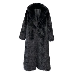 Lisa Colly Winter 130cm Super Long Fluffy Faux Fur Coat for Women Lapel Thick Warm Jackets Outerwear