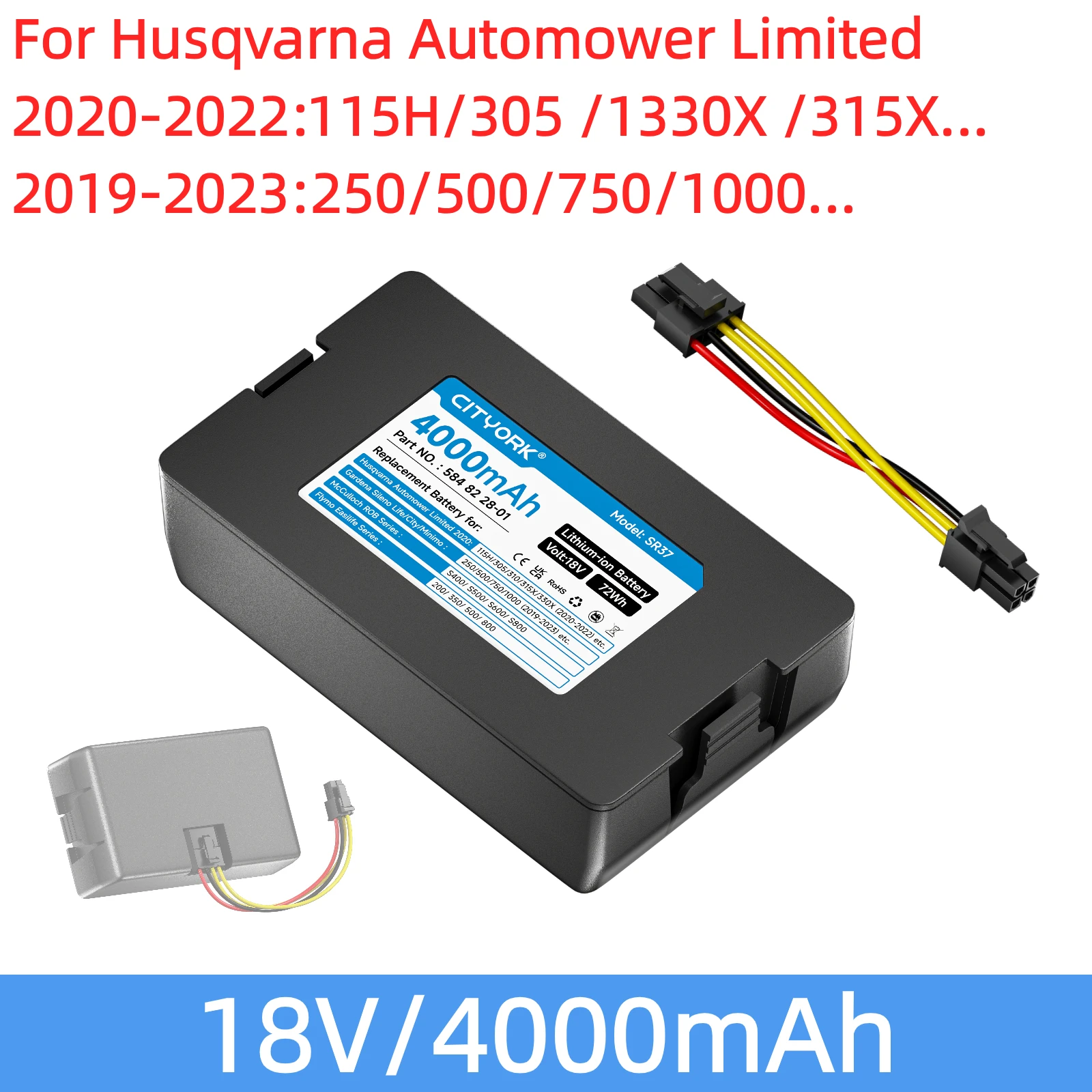 18V 4000mAh Replace Battery For Husqvarna Automower Limited,2020-2022 115H 305 315X 1330X,2019-2023 250 500 750 1000 etc